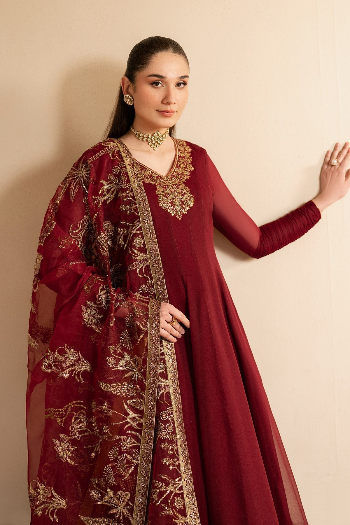 Alizeh | Ready to wear | Maroon Dress 3 piece - RTW1024 - House Of Hania
