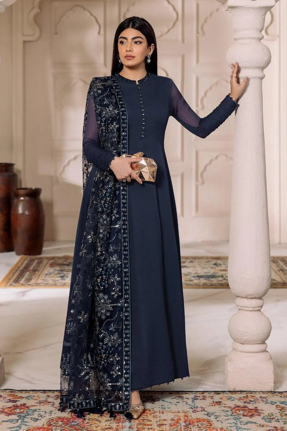 Alizeh | Ready to wear | Navy Blue 3 piece - RTW1012 - House Of Hania