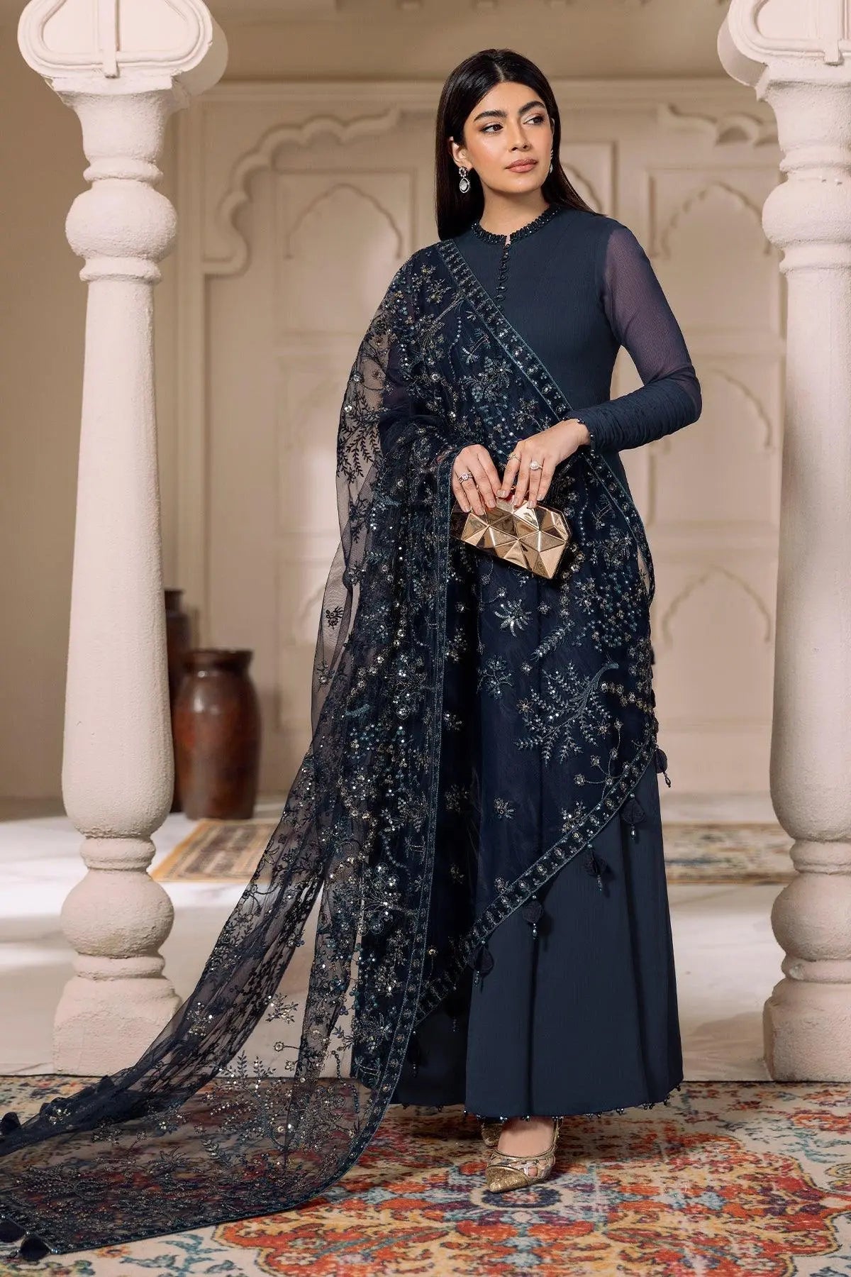 Alizeh | Ready to wear | Navy Blue 3 piece - RTW1012 - House Of Hania
