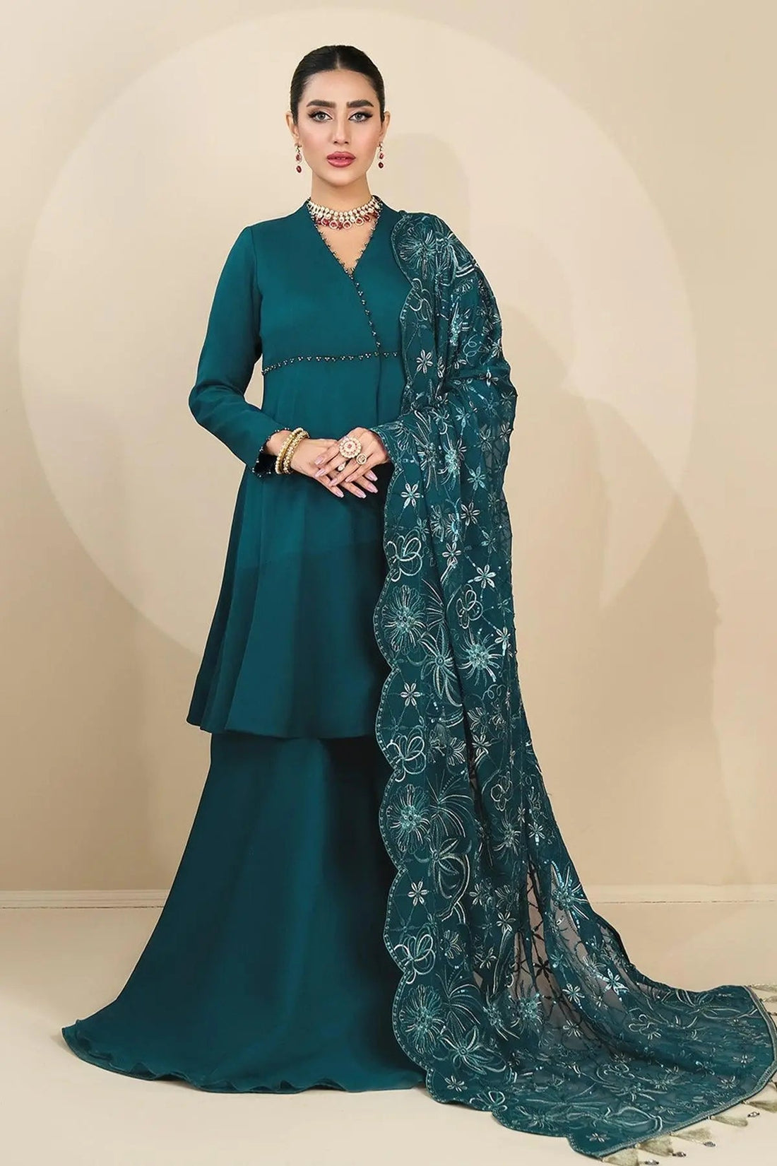 Alizeh | Ready to wear | Sea Green Pepplum 3 piece - RTW1015 - House Of Hania