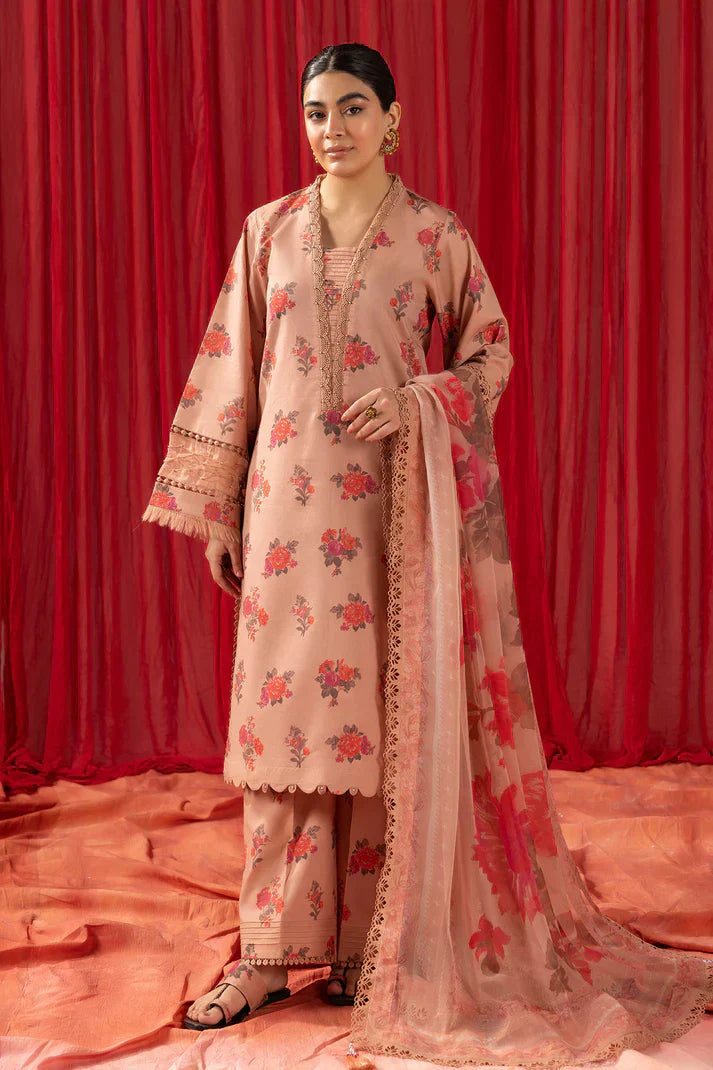 Alizeh | Sheen Lawn Prints 24 | Coral Peach - House Of Hania