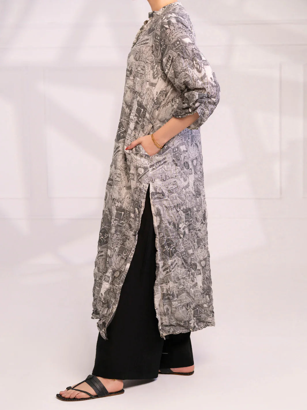 Almirah | Tale of heritage | Grey Dobby Kurti - AL-LK-1081 - House Of Hania