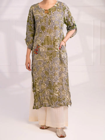 Almirah | Tale of heritage | Light Green Dobby Kurti - AL-LK-1080 - House Of Hania