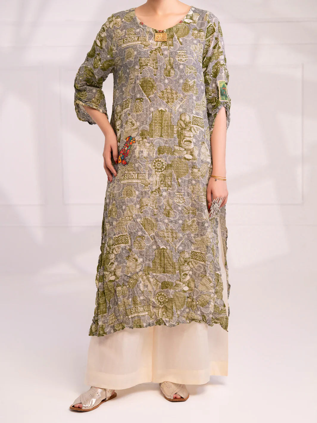Almirah | Tale of heritage | Light Green Dobby Kurti - AL-LK-1080 - House Of Hania