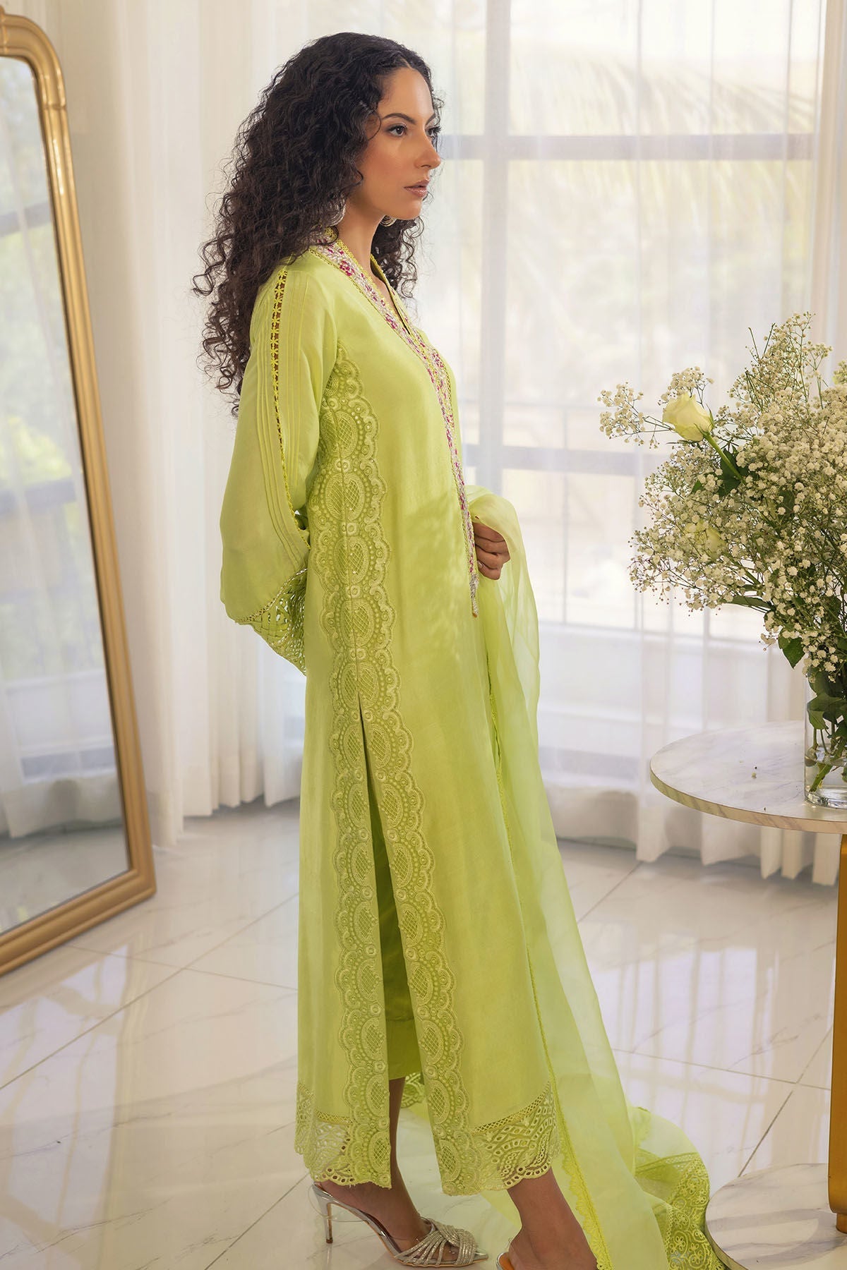 Annus Abrar | Designer Picks 24 | RAYLA KIWI GREEN - SHIRT AND PANTS - House Of Hania