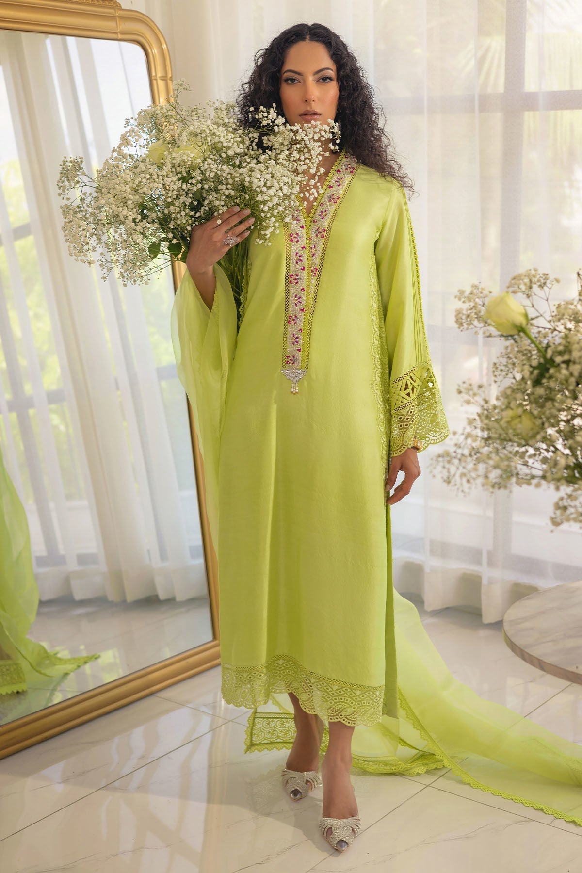 Annus Abrar | Designer Picks 24 | RAYLA KIWI GREEN - SHIRT AND PANTS - House Of Hania