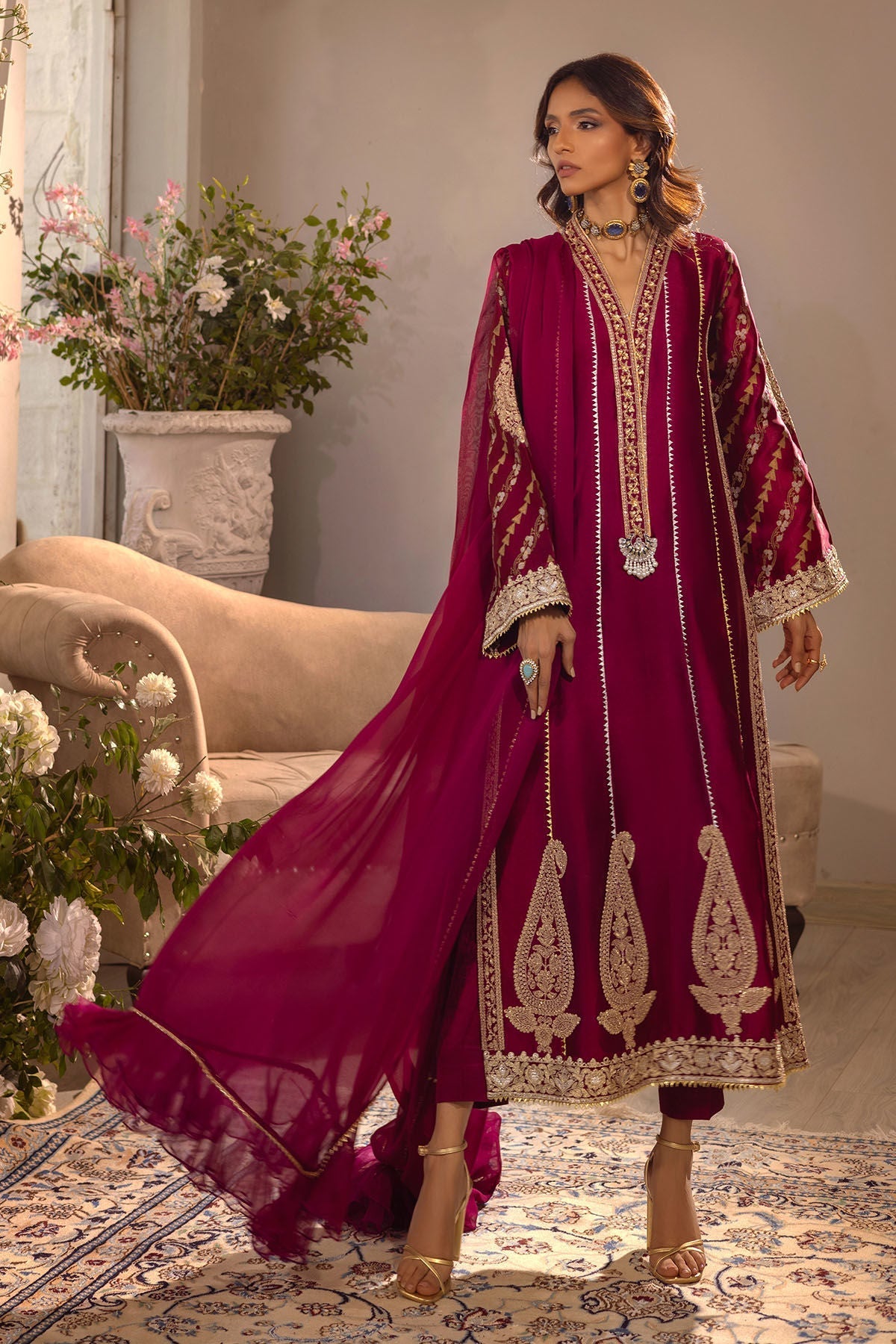 Annus Abrar | Designer Picks 24 | VISAAL CRANBERRY-SHIRT AND DUPATTA - House Of Hania