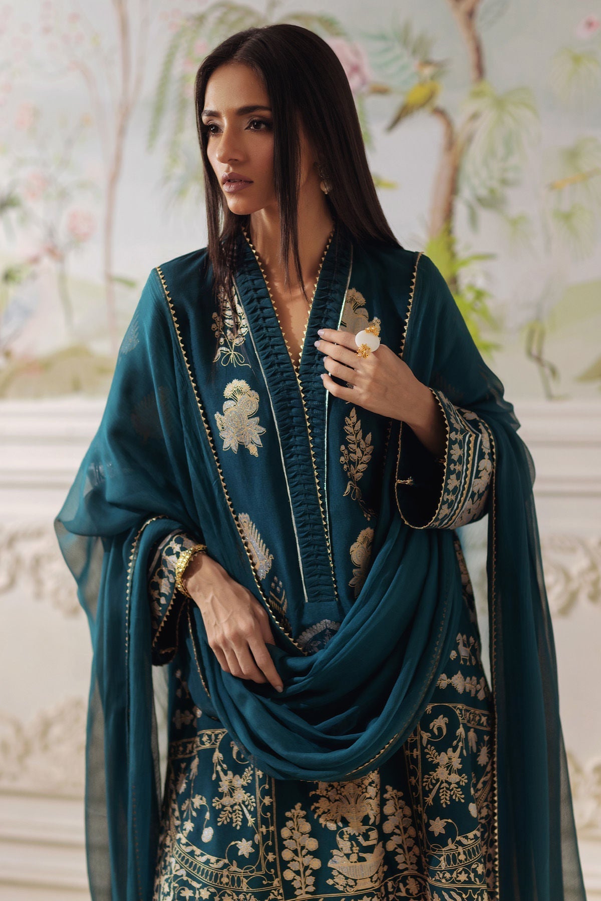 Annus Abrar | Elemental Festive | Qirat (Shirt, Pants and Dupatta) - House Of Hania