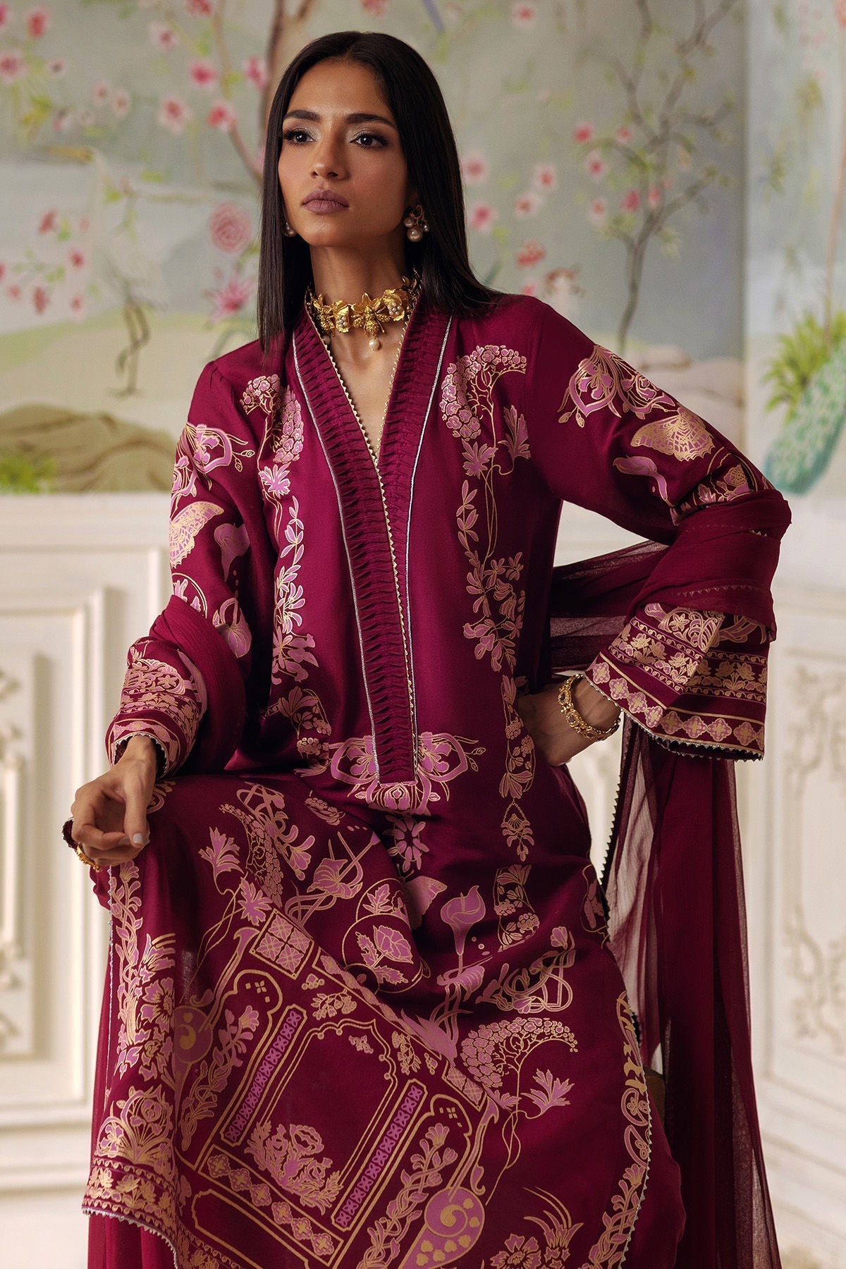 Annus Abrar | Elemental Festive | Renali (Shirt, Pants and Dupatta) - House Of Hania
