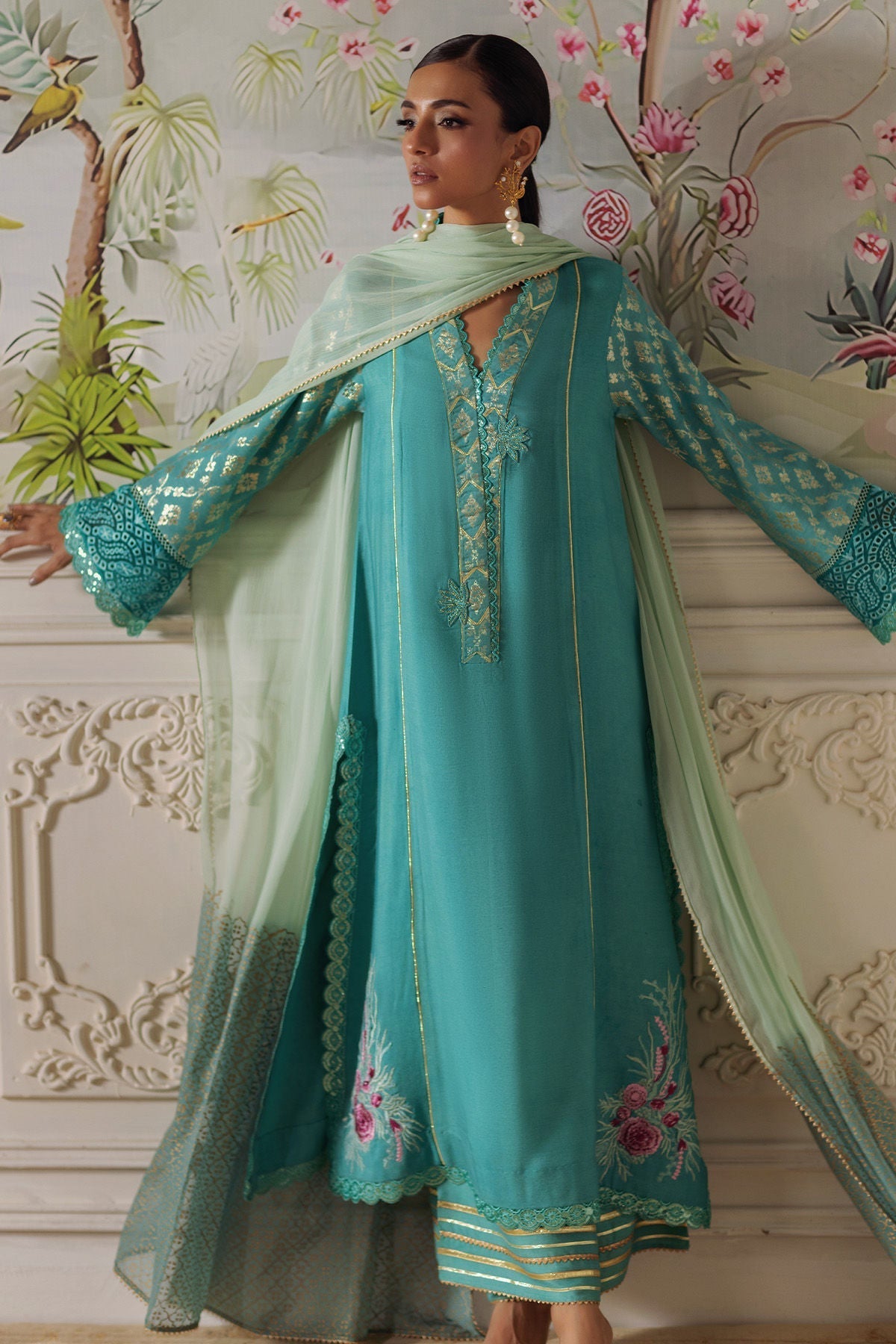 Annus Abrar | Elemental Festive | Reshaal (Shirt, Pants and Dupatta) - House Of Hania