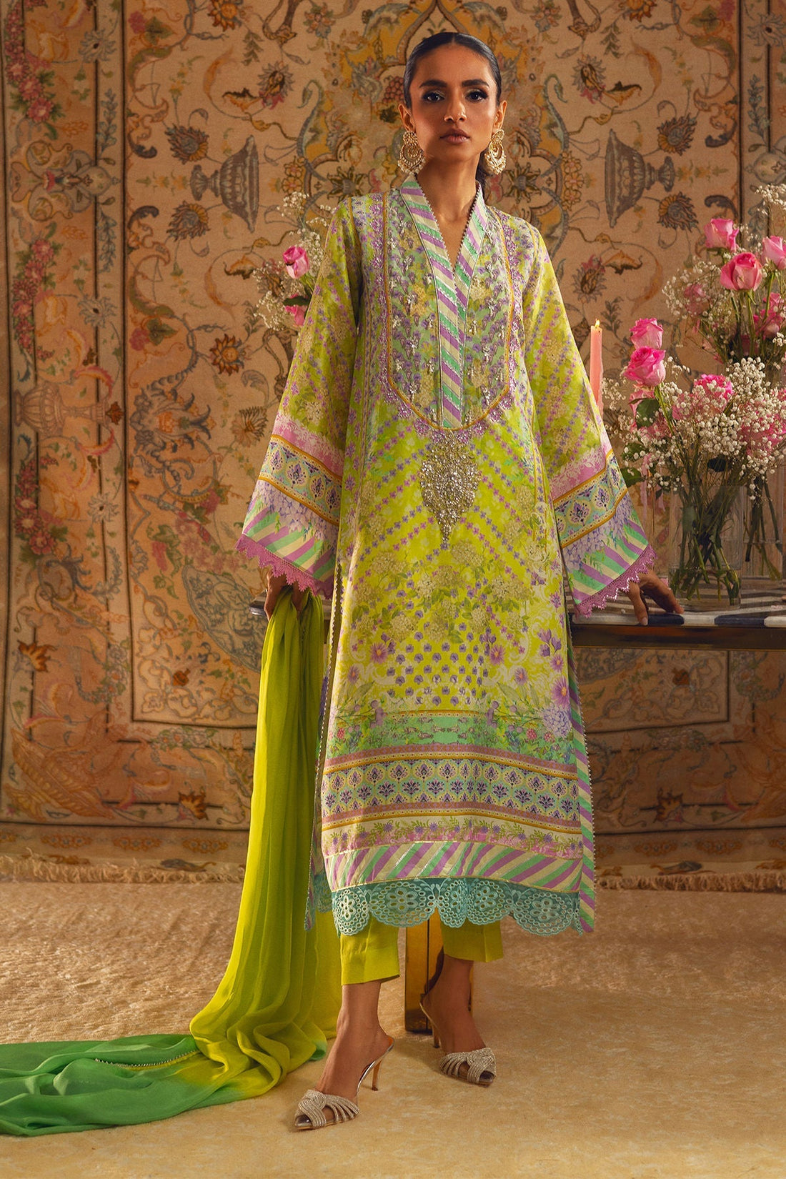 Annus Abrar | Lime Luxe Silk | Linara - House Of Hania