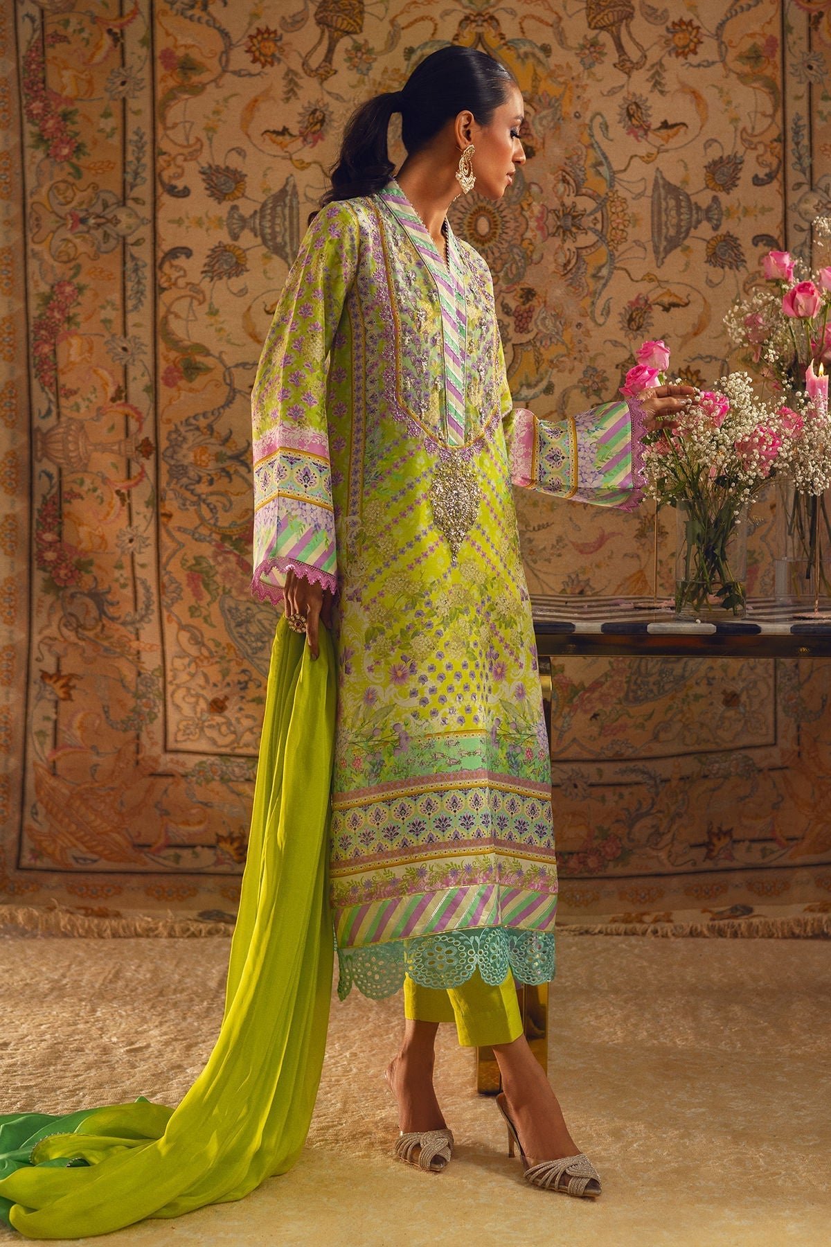 Annus Abrar | Lime Luxe Silk | Linara - House Of Hania
