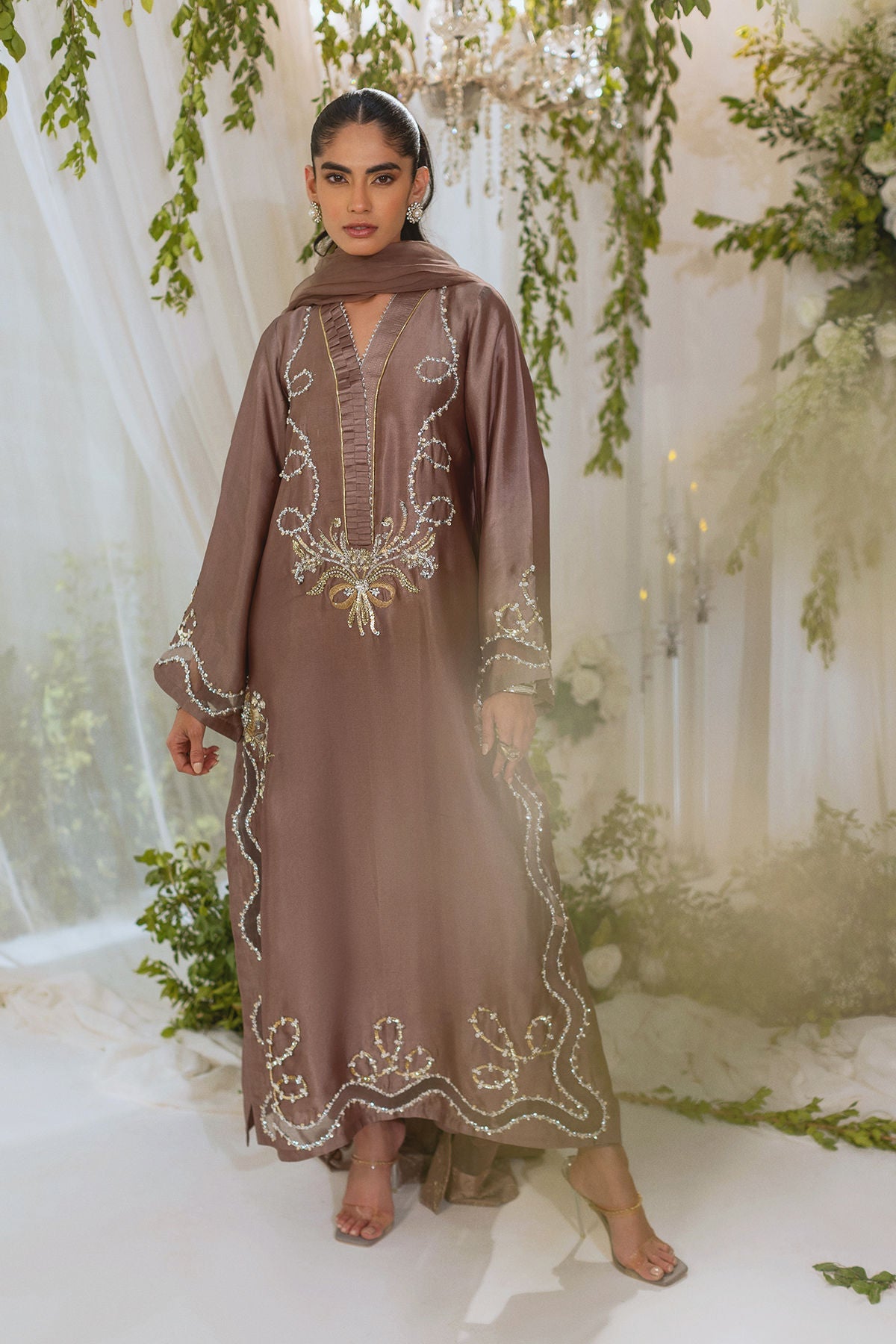 Annus Abrar | Lumi Eid Edit | Amalina Taupe (Shirt and Pants) - House Of Hania