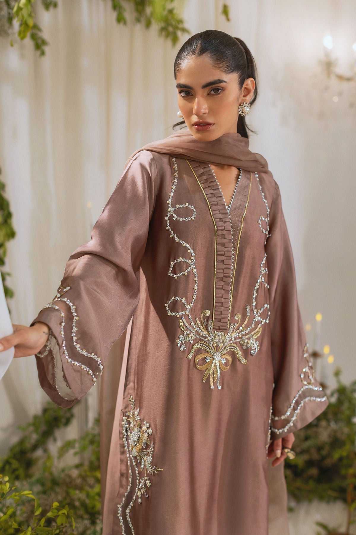 Annus Abrar | Lumi Eid Edit | Amalina Taupe (Shirt and Pants) - House Of Hania