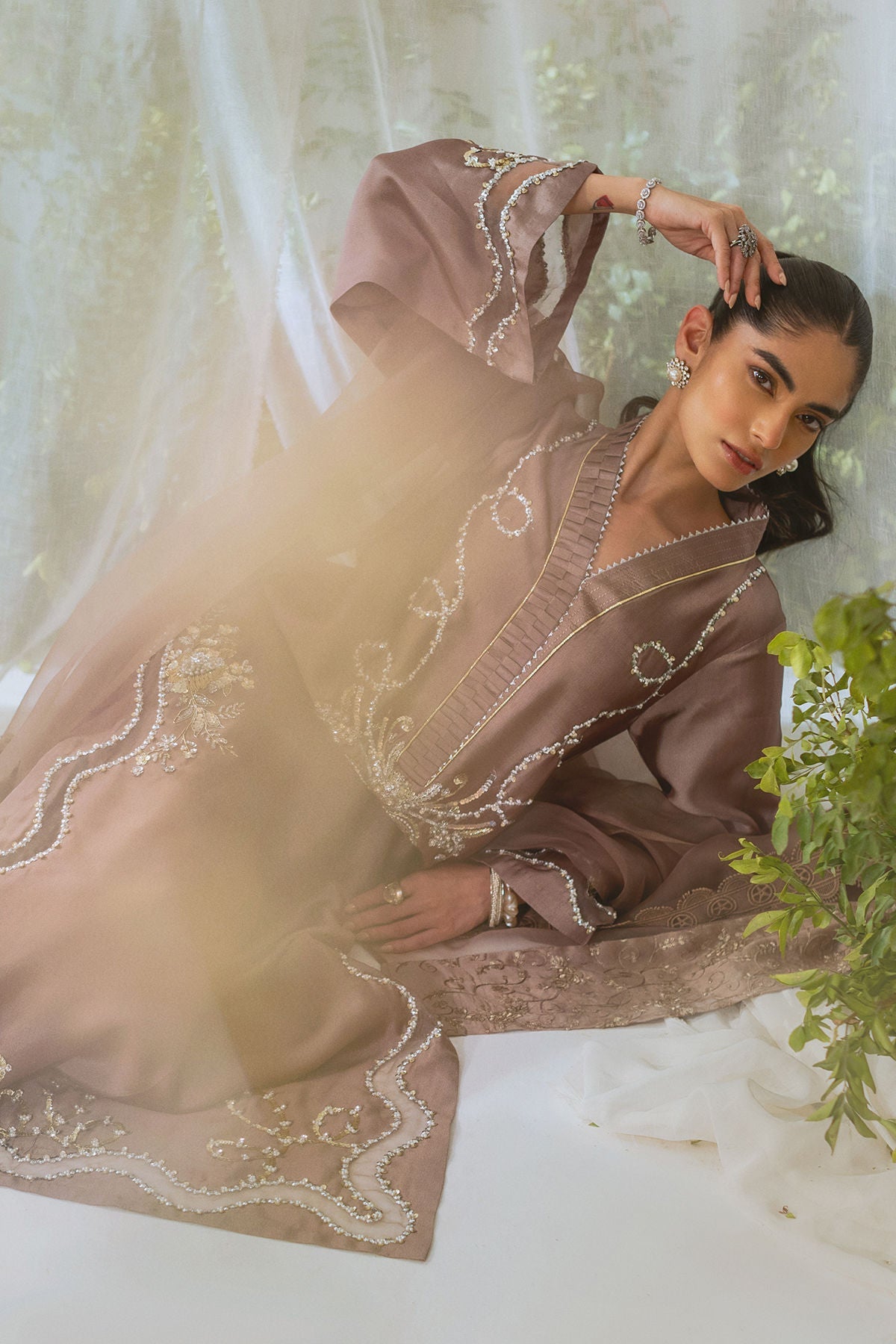 Annus Abrar | Lumi Eid Edit | Amalina Taupe (Shirt and Pants) - House Of Hania