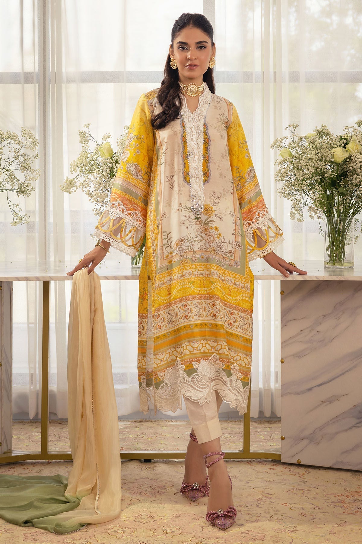 Annus Abrar | Luxe Silk Pret | ESMEYA - SHIRT AND DUPATTA - House Of Hania