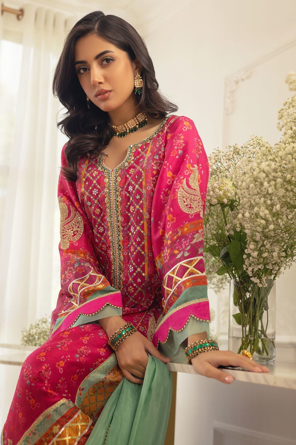 Annus Abrar | Luxe Silk Pret | RENYA-SHIRT AND DUPATTA - House Of Hania