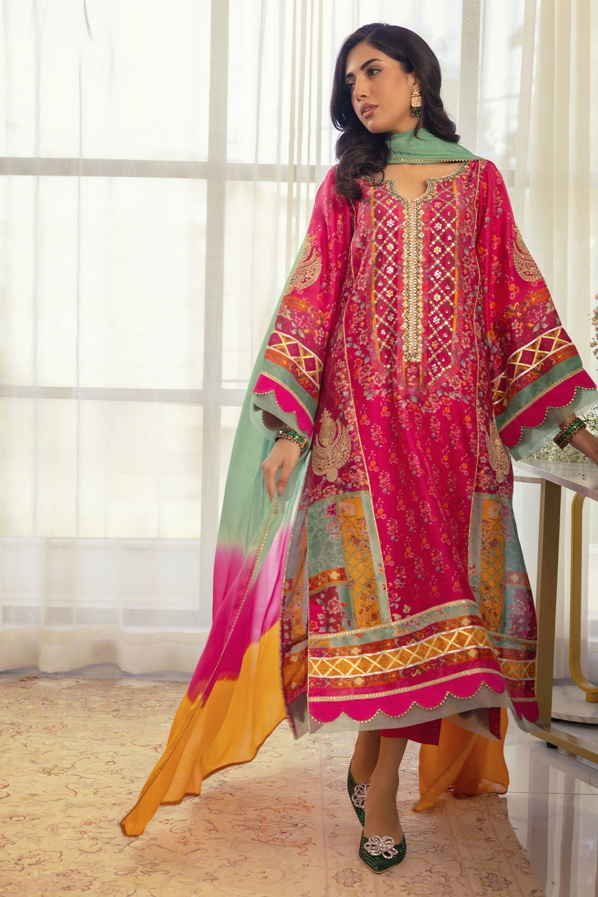 Annus Abrar | Luxe Silk Pret | RENYA-SHIRT AND DUPATTA - House Of Hania