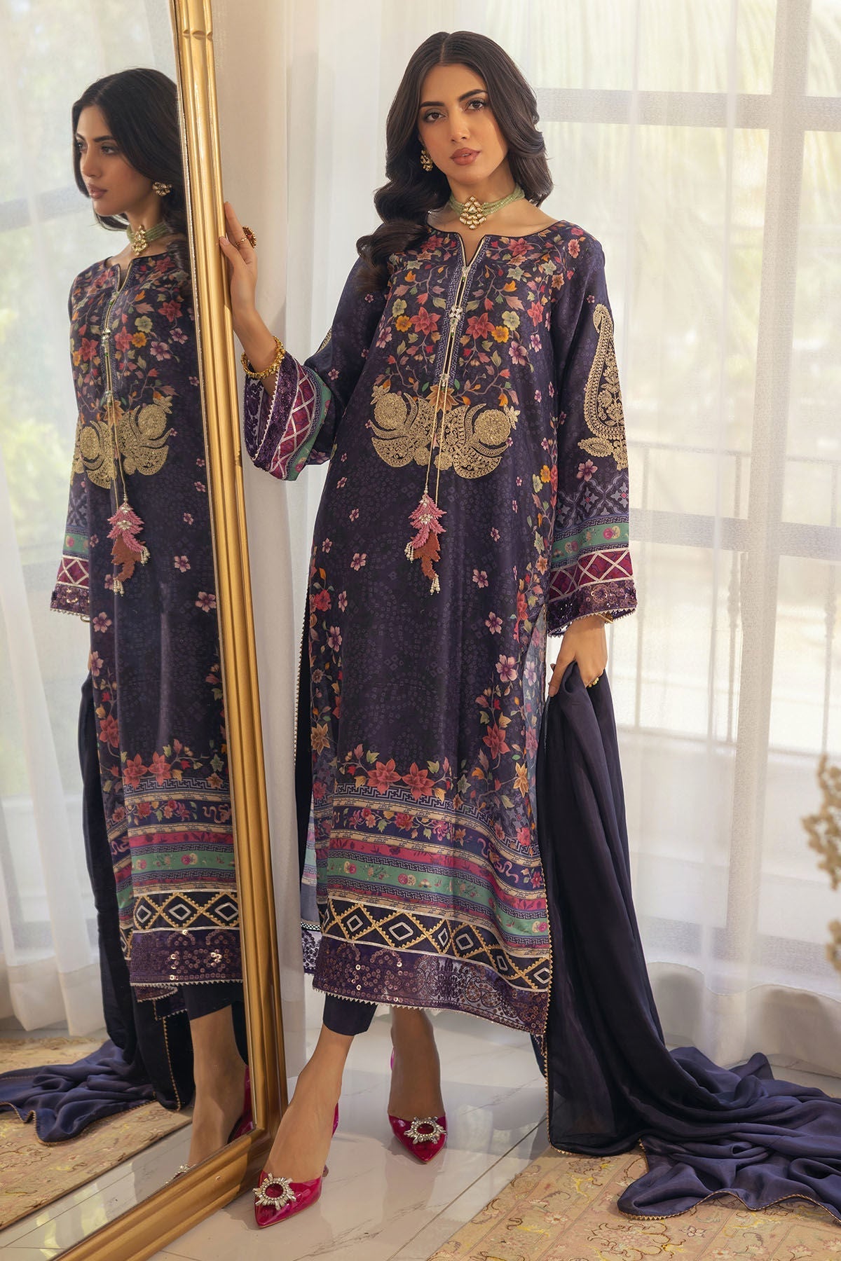Annus Abrar | Luxe Silk Pret | ZELYA-SHIRT AND DUPATTA - House Of Hania