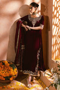 Annus Abrar | Mirha Winter Velour | Dahlia (Shirt, Pants and Dupatta) - House Of Hania