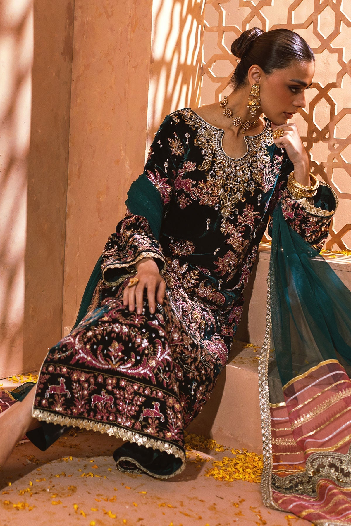 Annus Abrar | Mirha Winter Velour | Nerali (Shirt and Pants) - House Of Hania