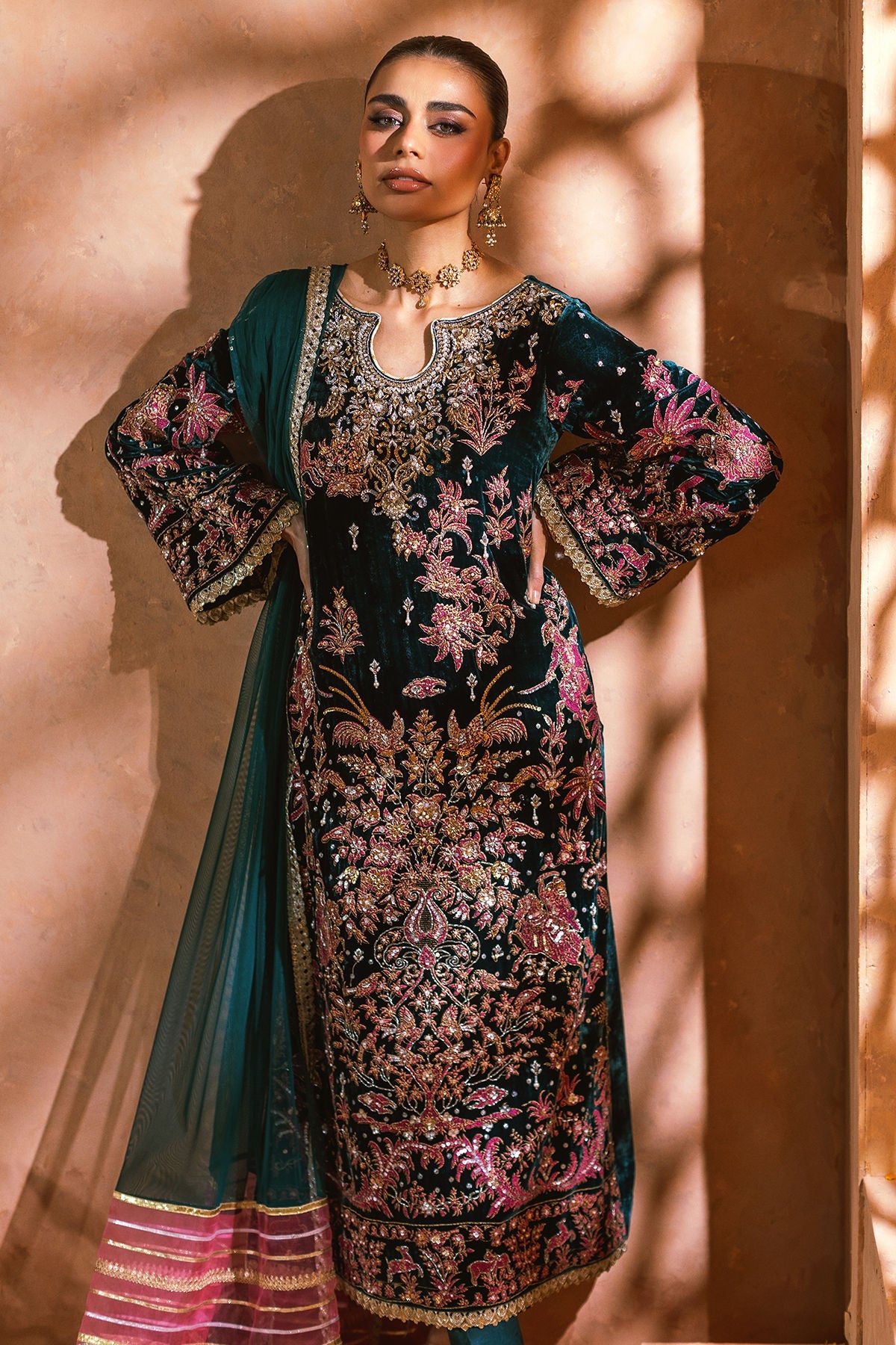 Annus Abrar | Mirha Winter Velour | Nerali (Shirt and Pants) - House Of Hania