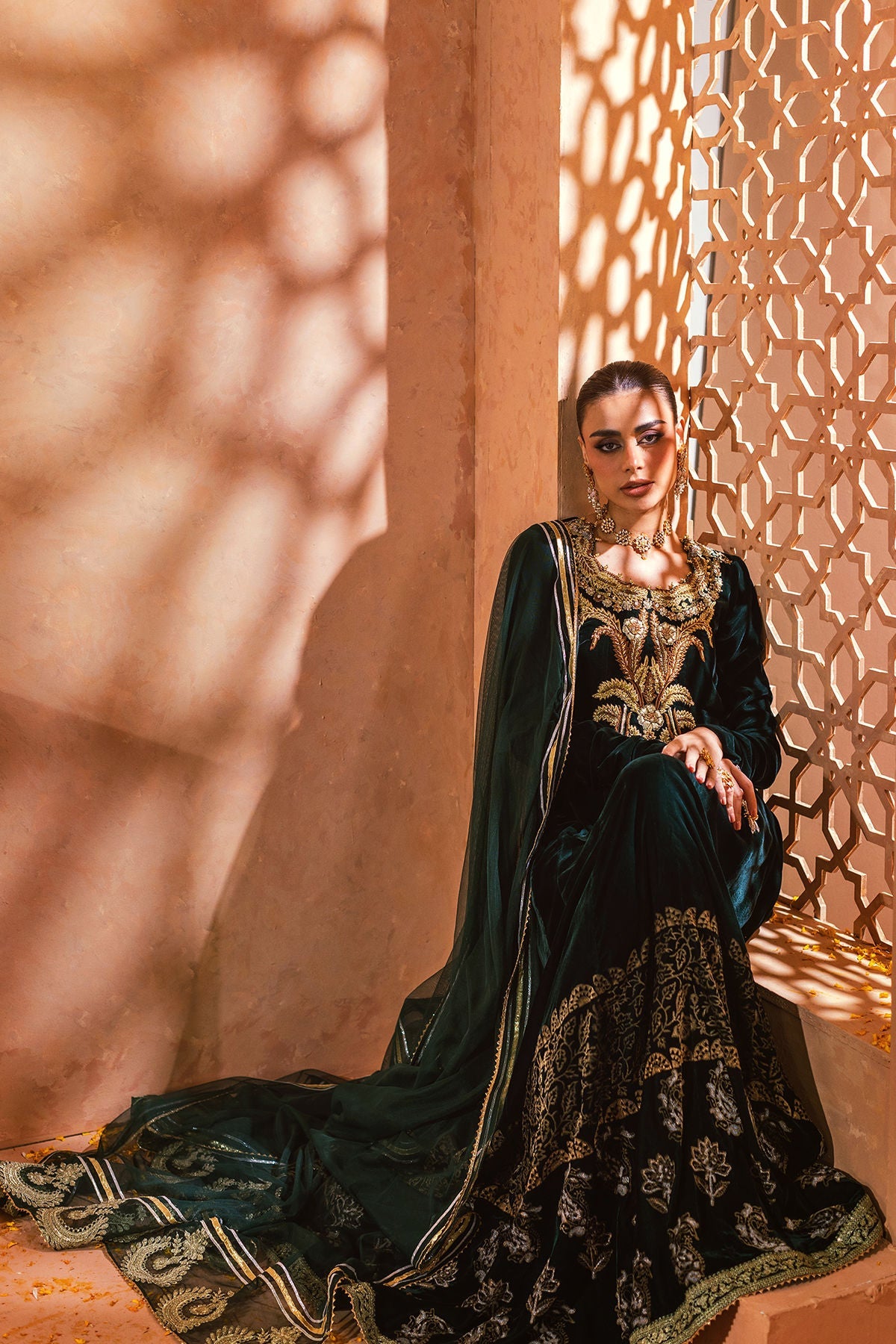 Annus Abrar | Mirha Winter Velour | Nirma Kalidar (Kalidar, Pants and Dupatta) - House Of Hania