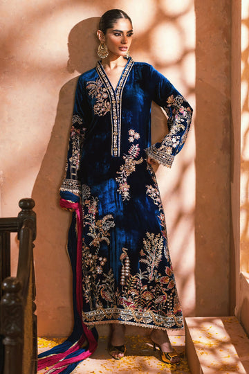 Annus Abrar | Mirha Winter Velour | Rushma (Shirt, Pants and Dupatta) - House Of Hania
