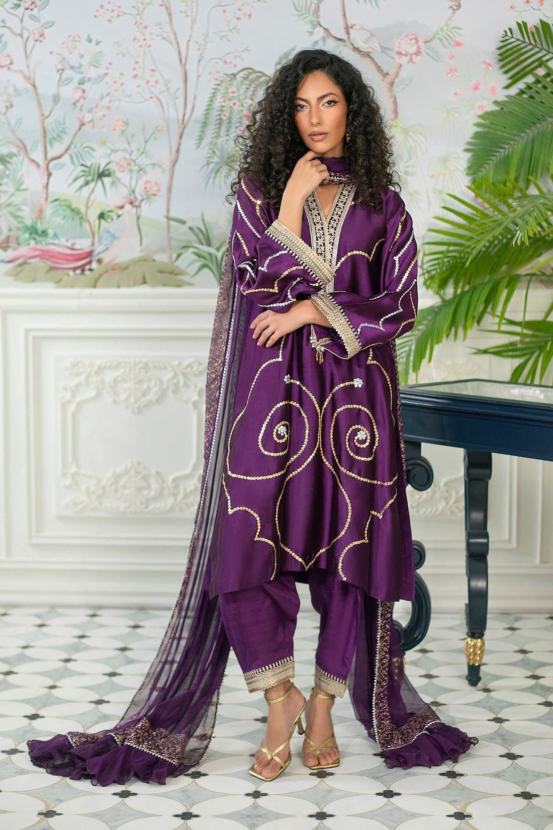 Annus Abrar | Sehr Eid Luxe | Izali Aubergine - House Of Hania