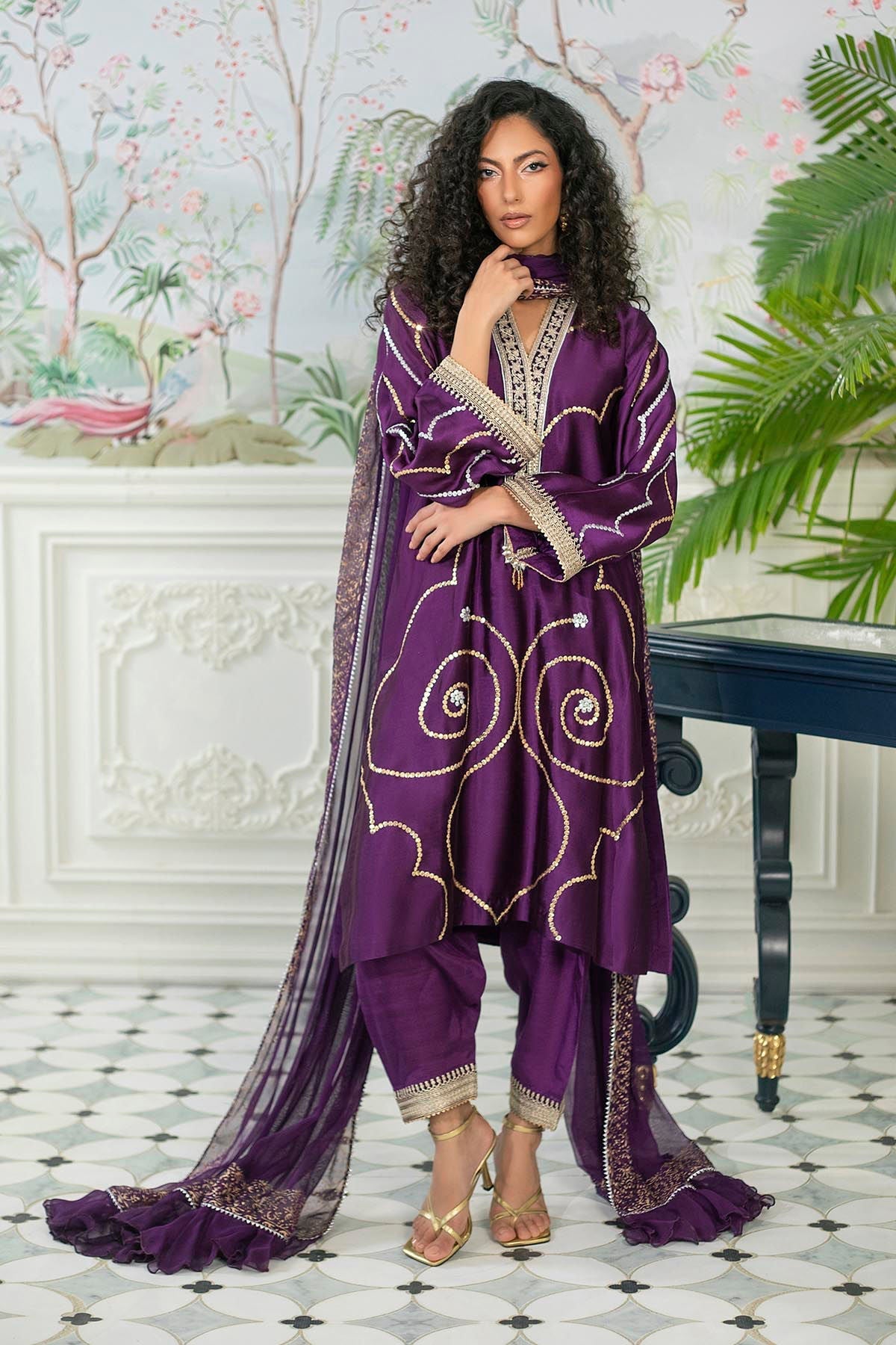 Annus Abrar | Sehr Eid Luxe | Izali Aubergine - House Of Hania