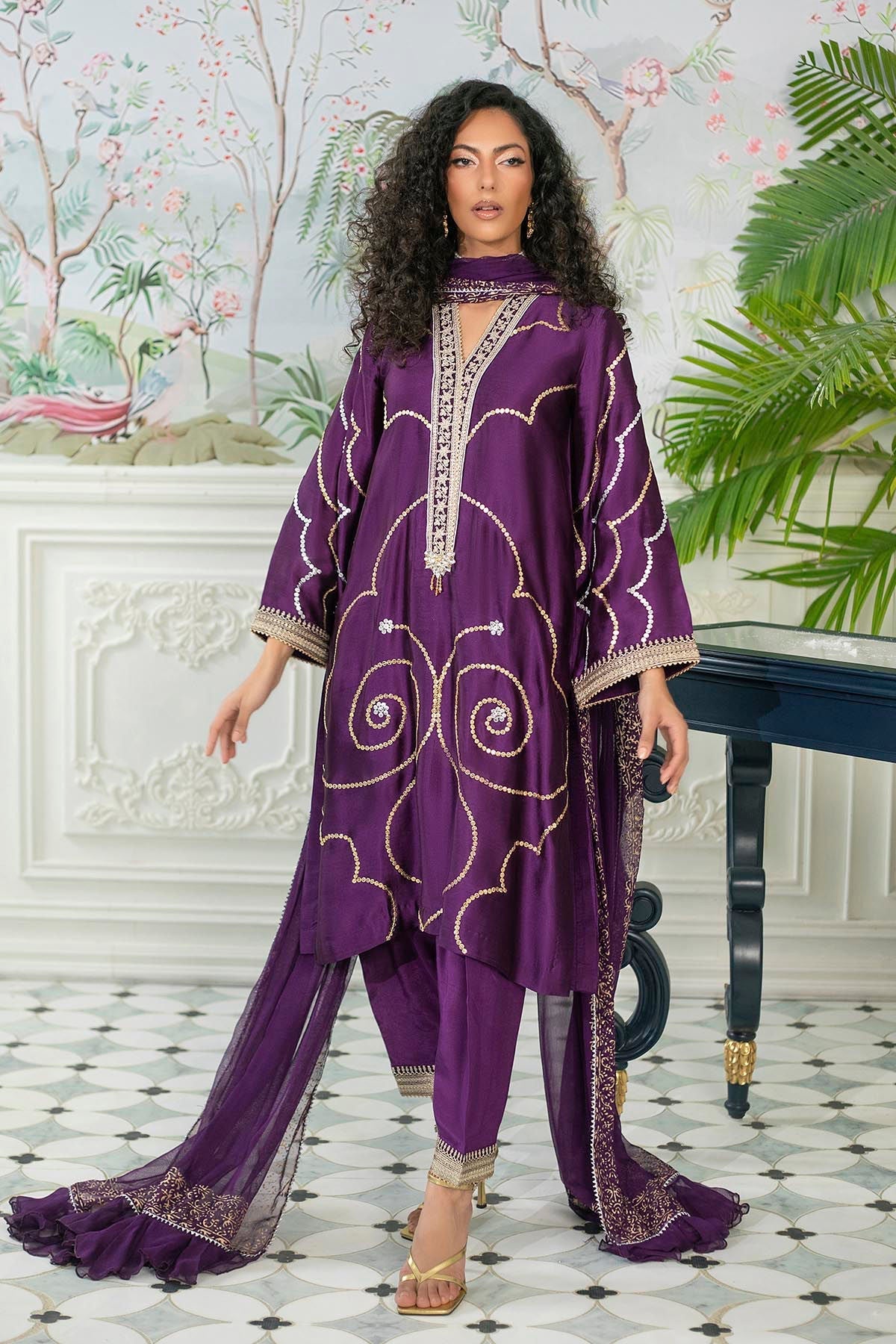Annus Abrar | Sehr Eid Luxe | Izali Aubergine - House Of Hania