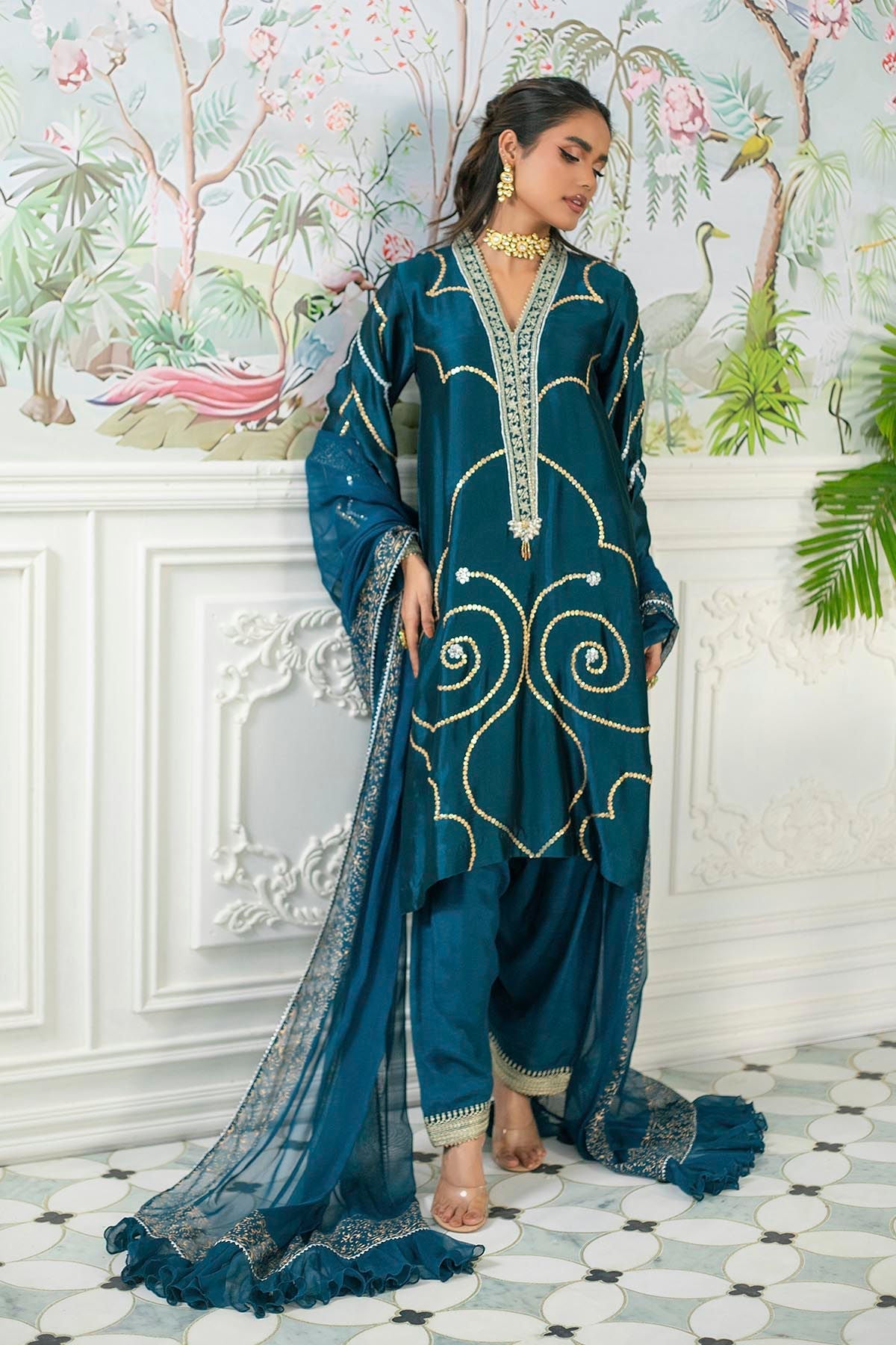 Annus Abrar | Sehr Eid Luxe | Izali Deep Teal - House Of Hania