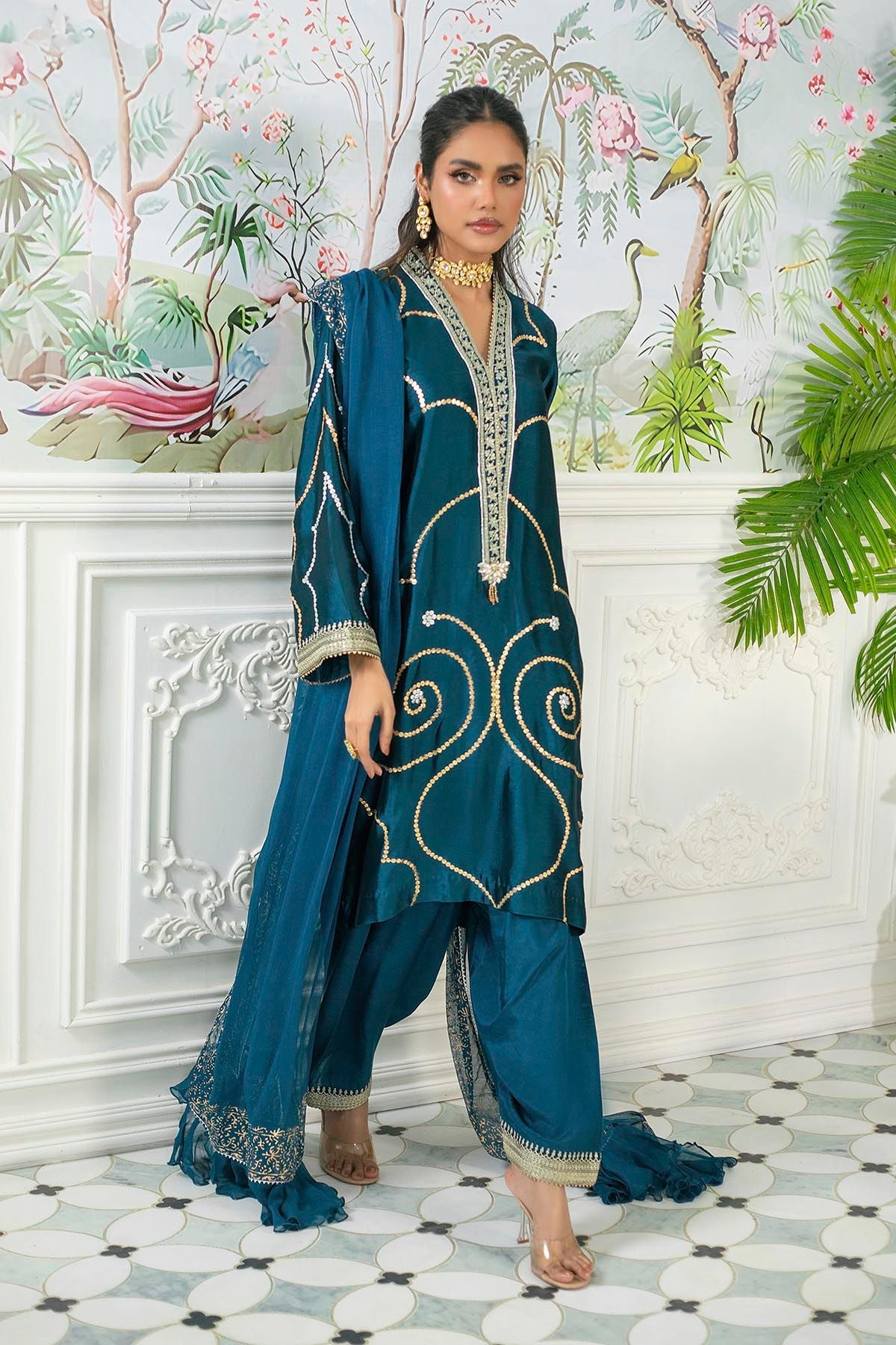 Annus Abrar | Sehr Eid Luxe | Izali Deep Teal - House Of Hania