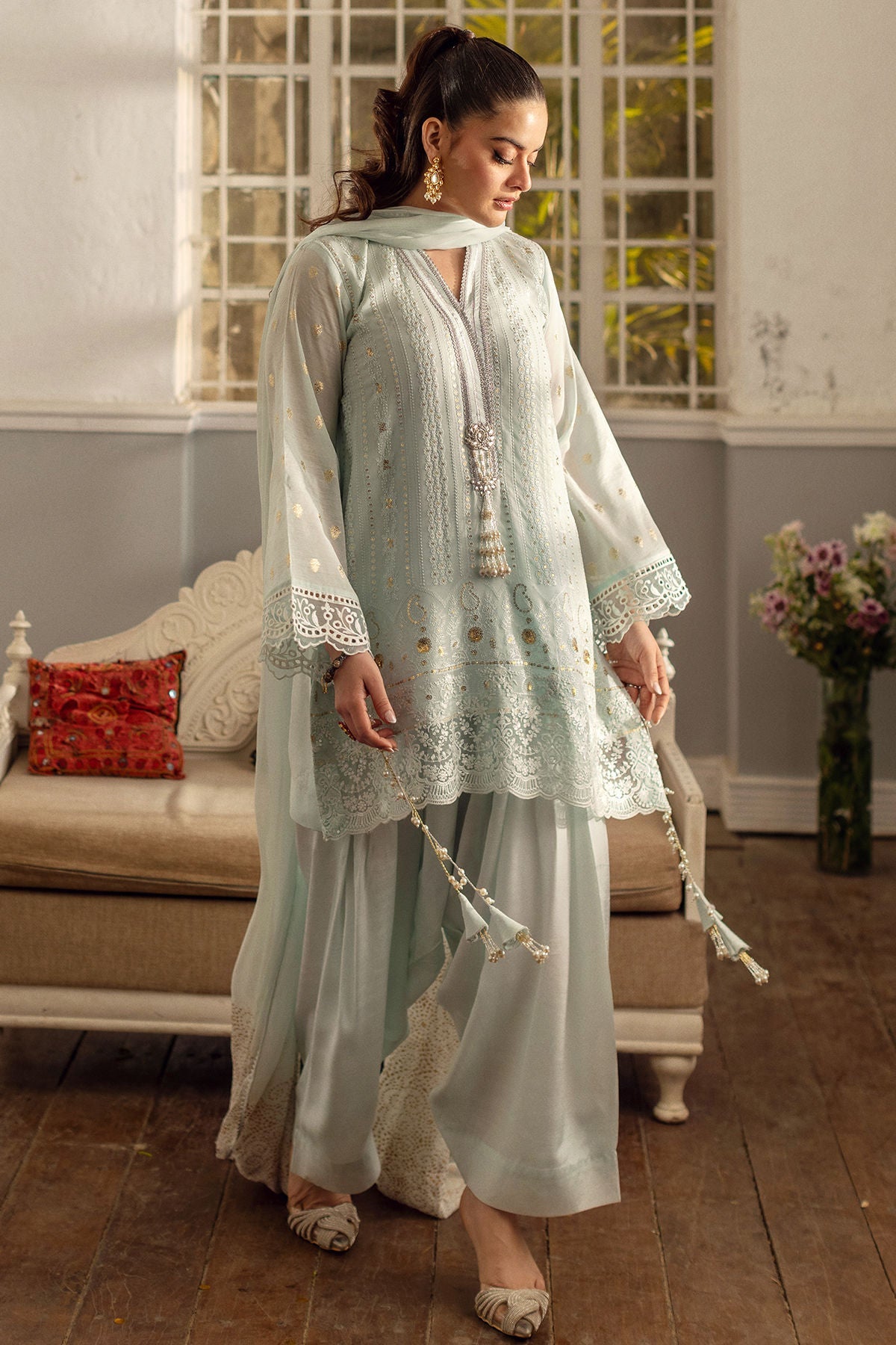 Annus Abrar | The Family Edit 26 | Aqs ( Shirt, Pants And Dupatta) - House Of Hania