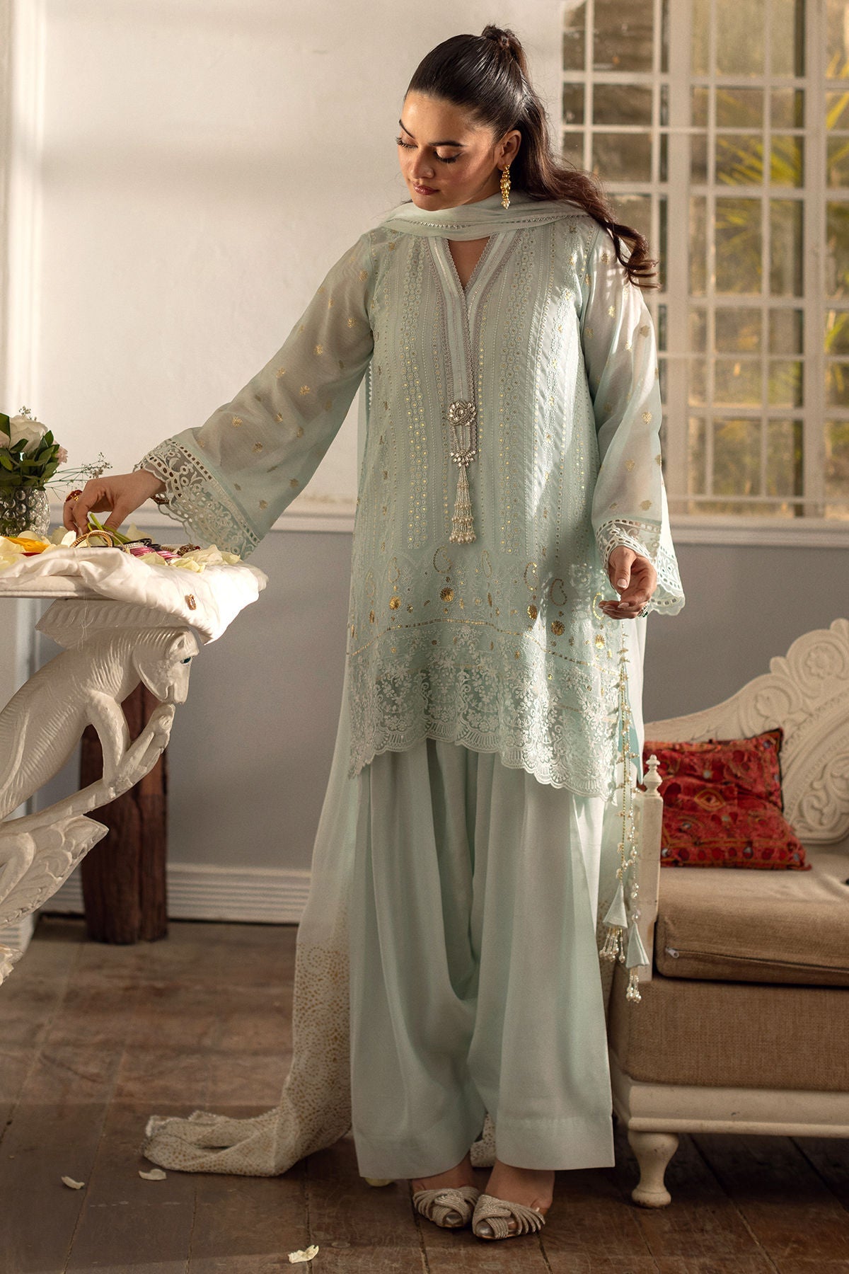 Annus Abrar | The Family Edit 26 | Aqs ( Shirt, Pants And Dupatta) - House Of Hania