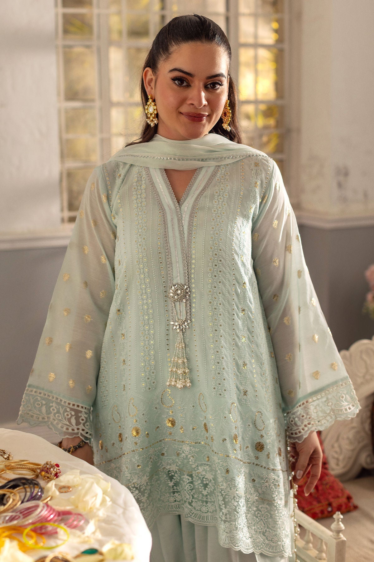 Annus Abrar | The Family Edit 26 | Aqs ( Shirt, Pants And Dupatta) - House Of Hania