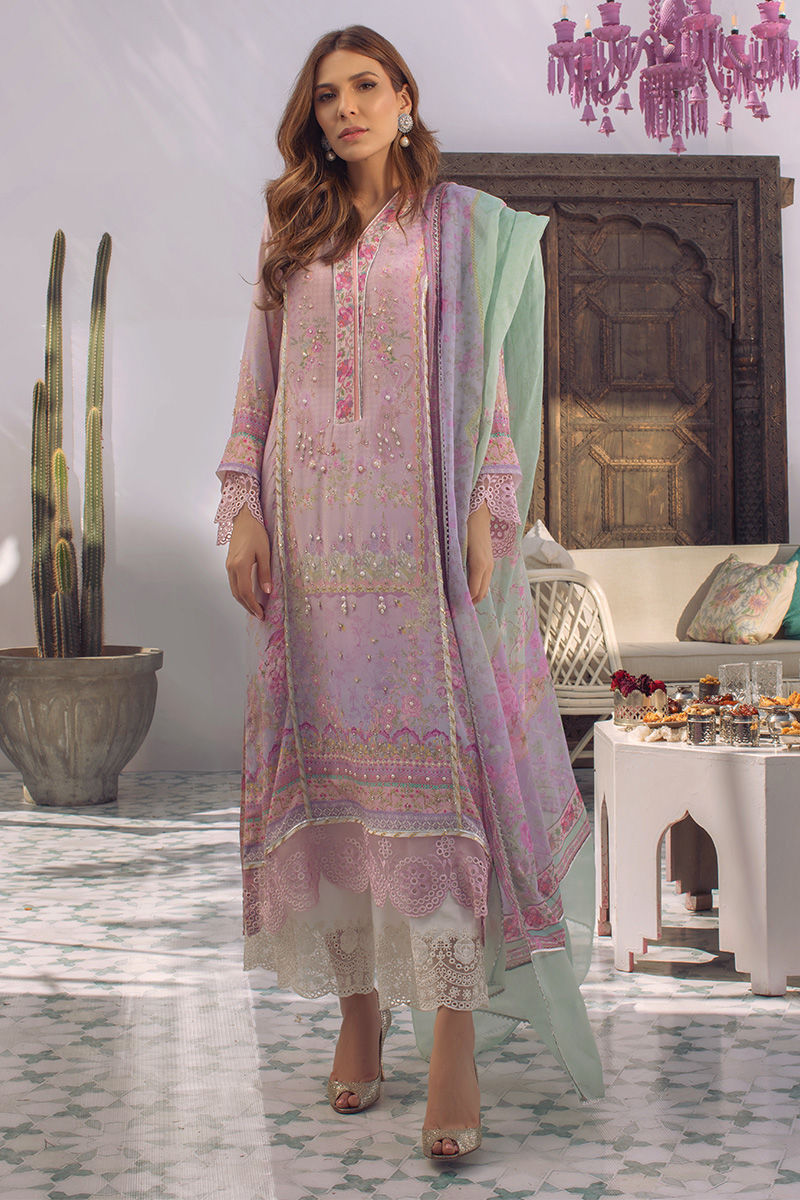 Ansab Jahangir | Digital Silk | Lilac Paisley - House Of Hania