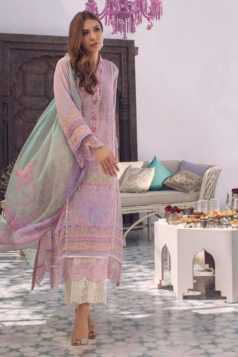 Ansab Jahangir | Digital Silk | Lilac Paisley - House Of Hania