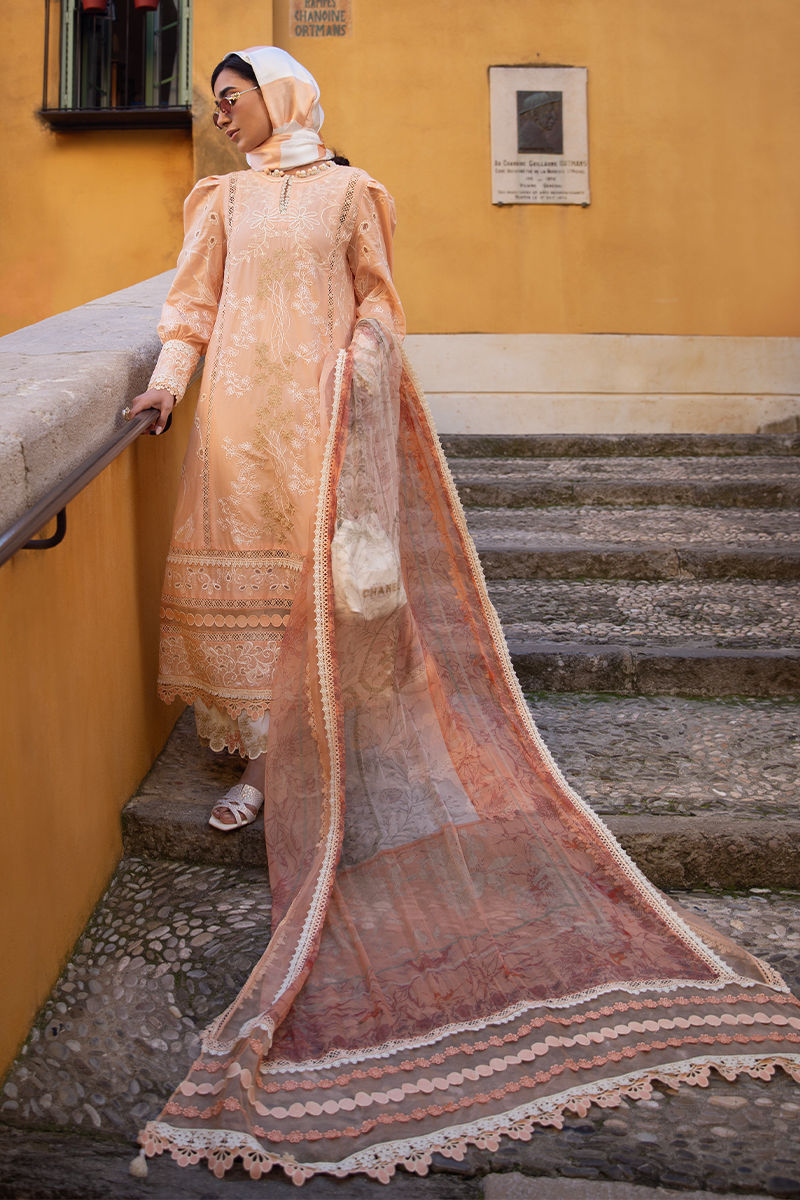 Ansab Jahangir | Zoha Luxury Lawn 25 | Alluring Apricot - House Of Hania