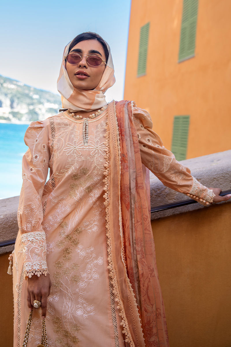 Ansab Jahangir | Zoha Luxury Lawn 25 | Alluring Apricot - House Of Hania