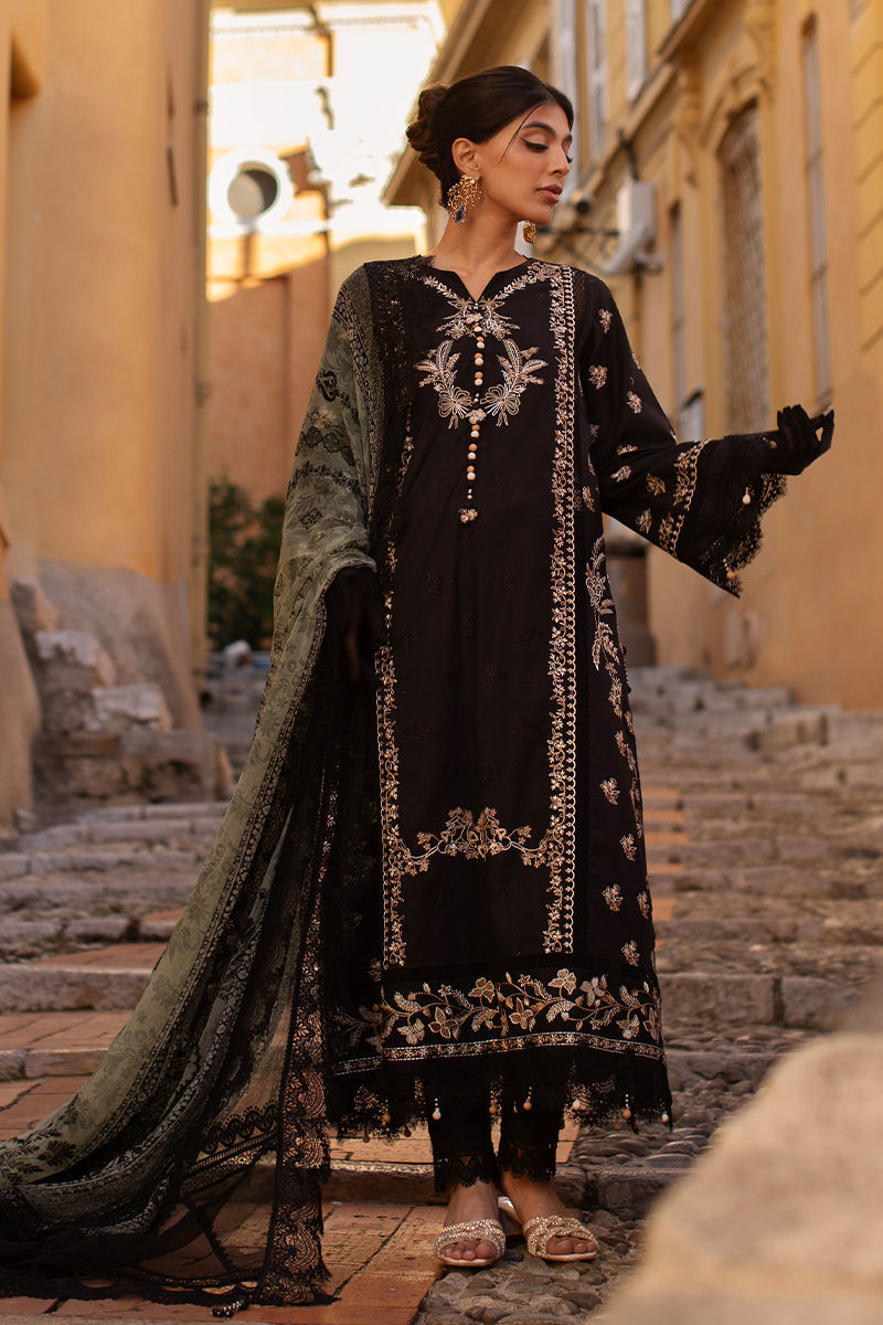 Ansab Jahangir | Zoha Luxury Lawn 25 | Black Lady - House Of Hania