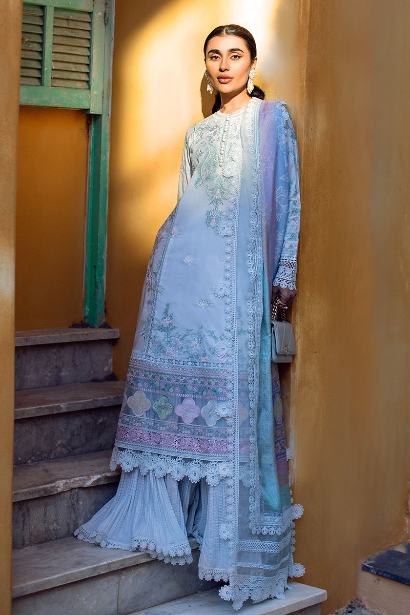 Ansab Jahangir | Zoha Luxury Lawn 25 | Petal Blue - House Of Hania