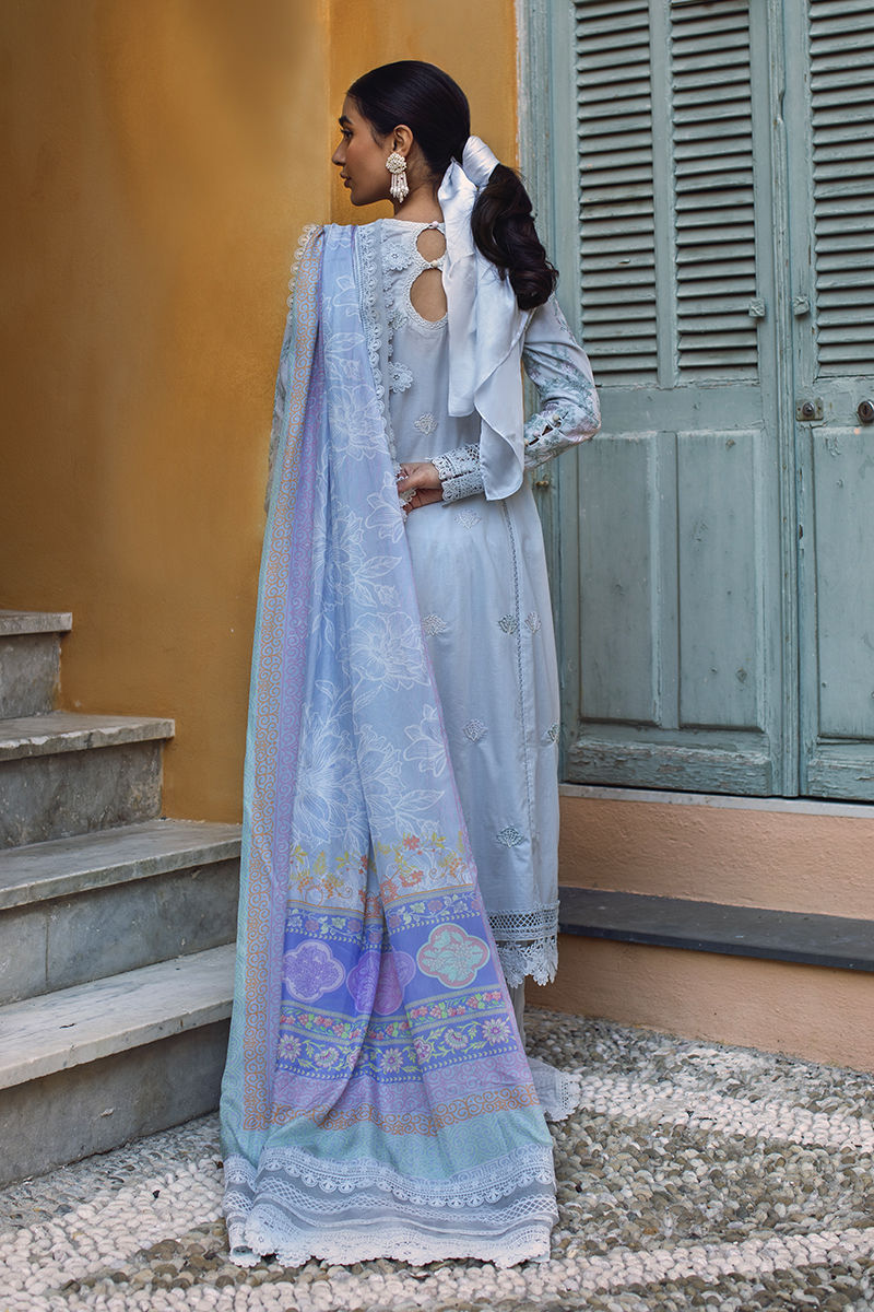 Ansab Jahangir | Zoha Luxury Lawn 25 | Petal Blue - House Of Hania