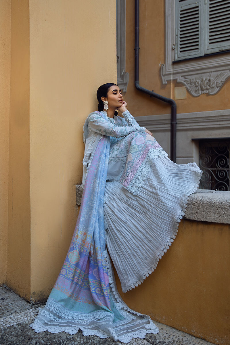 Ansab Jahangir | Zoha Luxury Lawn 25 | Petal Blue - House Of Hania