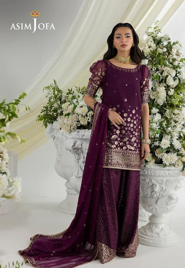 Asim Jofa | EMBROIDERED CHIFFON 3 PCS | AJIZL-02 - House Of Hania