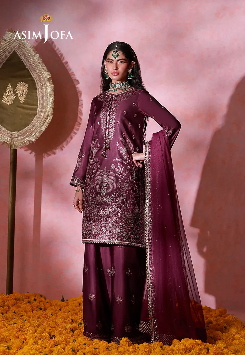 Asim Jofa | Festive Collection 26 | AJULFI-03 Embroidered Charmeuse Silk  3 Pcs - House Of Hania
