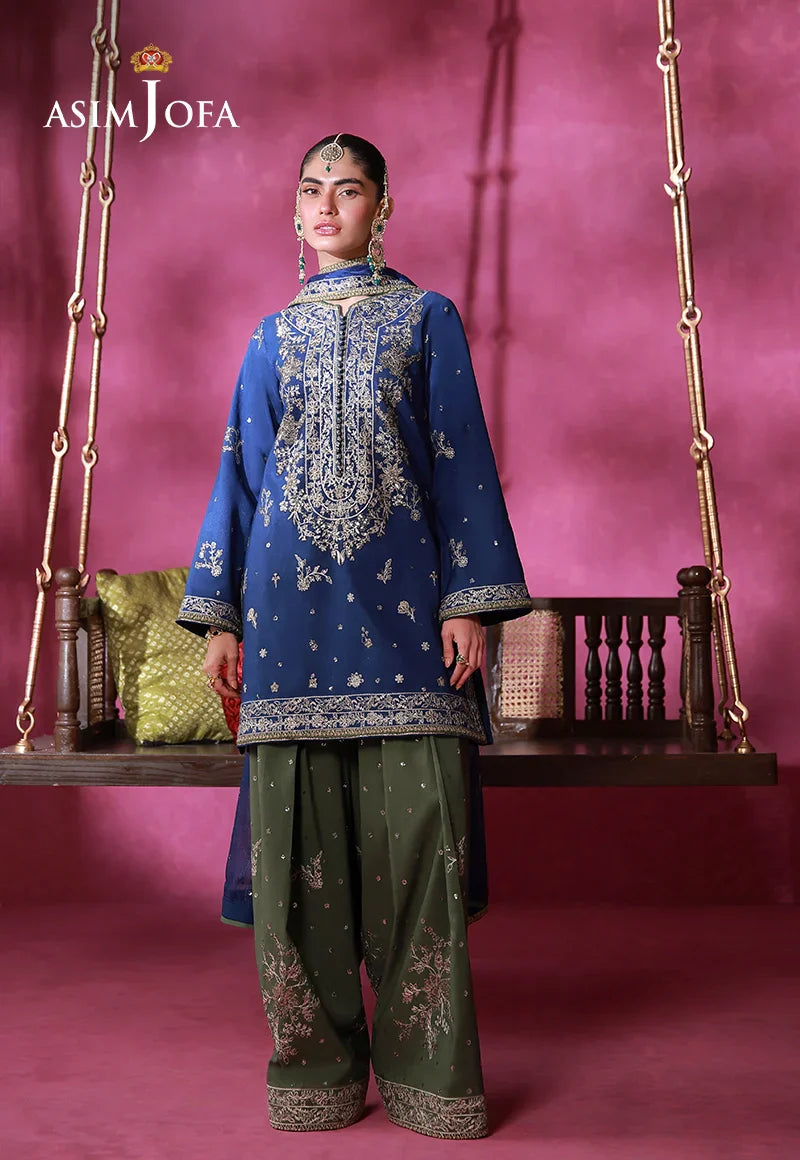 Asim Jofa | Festive Collection 26 | AJULFI-10 Embroidered Raw Silk 3 Pcs - House Of Hania