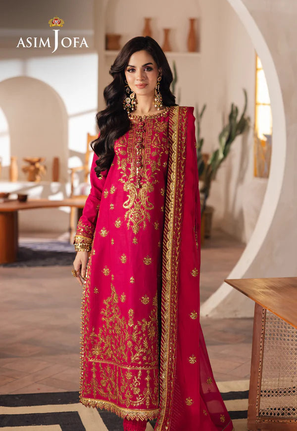Asim Jofa | Heeriye | AJHE-07 EMBROIDERED JUMBO SILK 3 PCS - House Of Hania