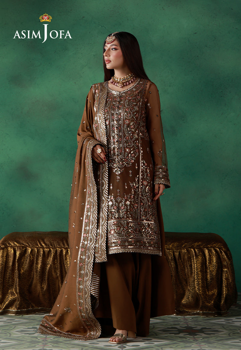 Asim Jofa | Ishq e Eid | AJULN-10 Embroidered Net 3 Pcs - House Of Hania