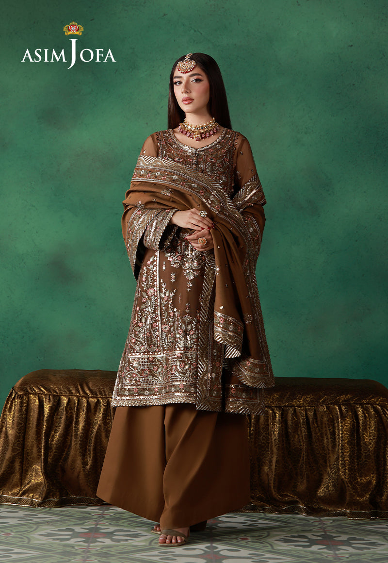 Asim Jofa | Ishq e Eid | AJULN-10 Embroidered Net 3 Pcs - House Of Hania
